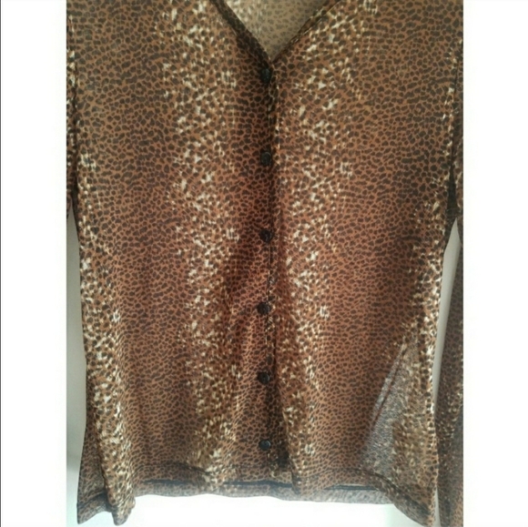 Sheer Cheetah Leopard Animal Print Blouse - Picture 3 of 5